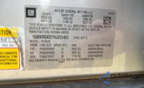 2017 Chevrolet Traverse Lt from USA, damaged, VIN 1GNKRGKD7HJ263462